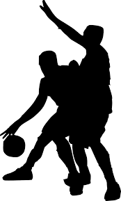 Black and White Image of 2 people playing basketball
