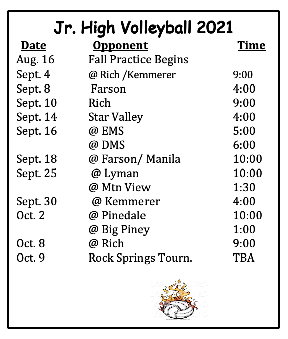 JH Volleyball Schedule, all information is on the calendar